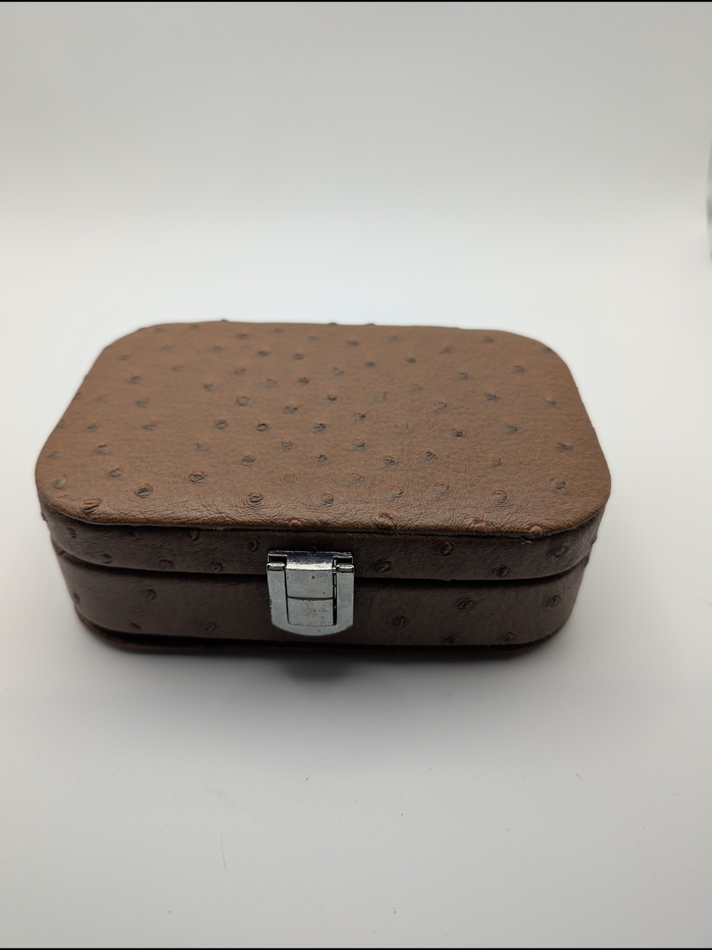 Brown Faux Leather Travel Size Jewelry Box Holder With Mirror Read Description